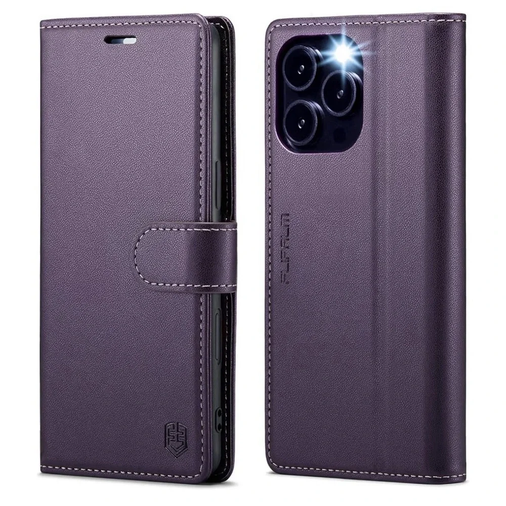 💜 Wallet Case for iPhone 15 Pro Max – Purple (RFID + Kickstand) 💜